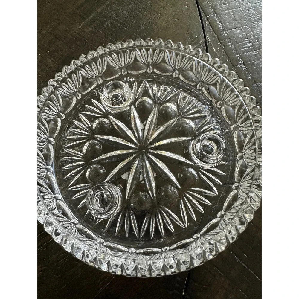 Vintage Clear Pressed Glass 3 Taper Candle Holder Centerpiece Bowl Starburst 9